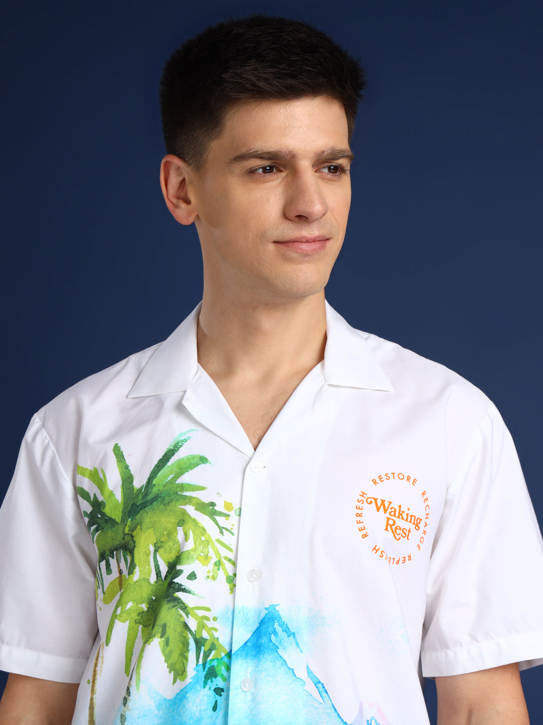 Men White & Yellow Floral Cotton Relaxed Fit Resort Shirt