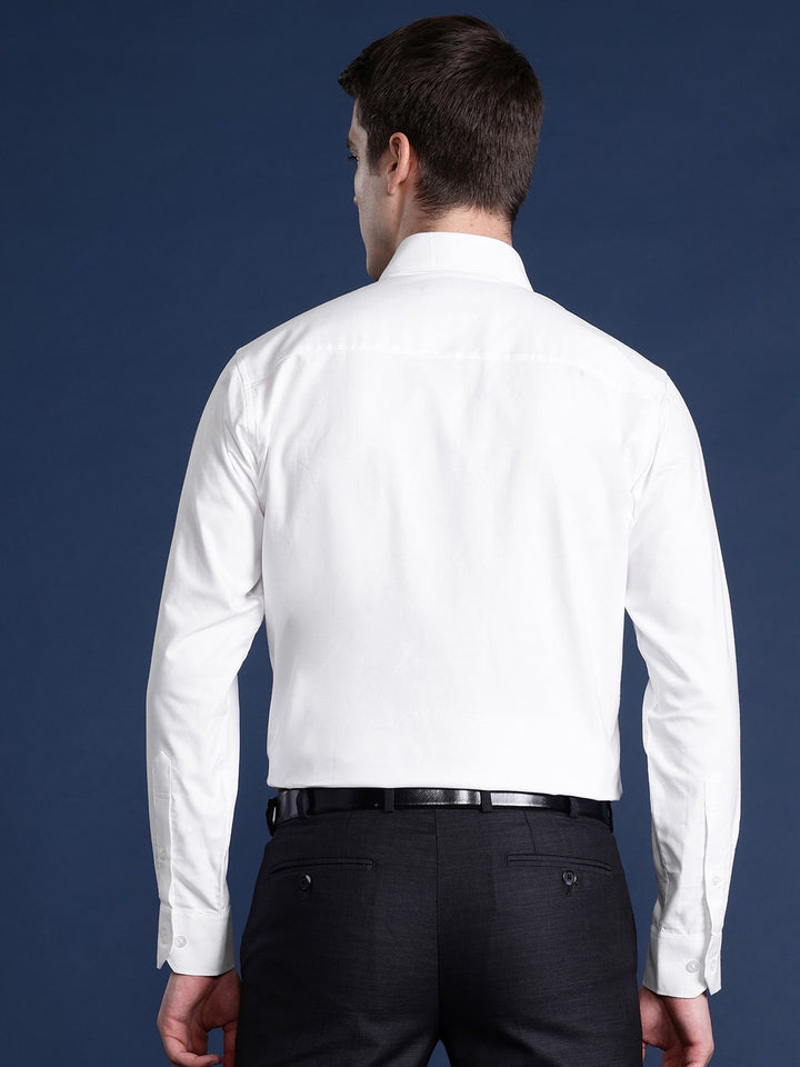 Men White Solid Viscose Rayon Slim Fit Formal Shirt