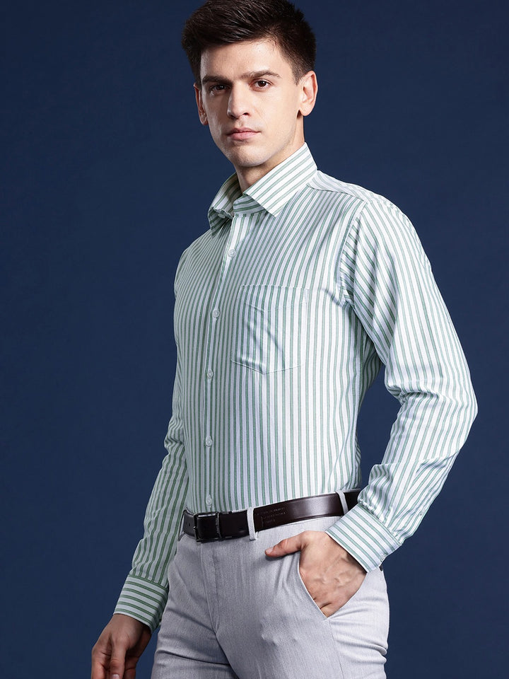 Men White Striped Pure Cotton Slim Fit Formal Shirt