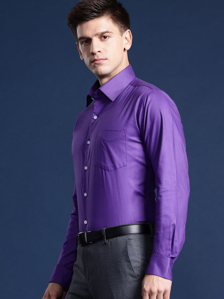 Men Purple Solid Pure Cotton Slim Fit Formal Shirt