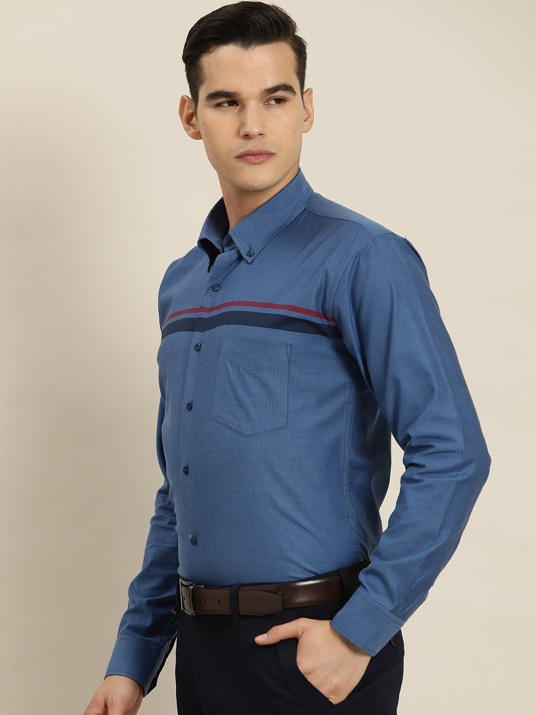 Men Blue Solid Pure Cotton Slim fit Party Shirt