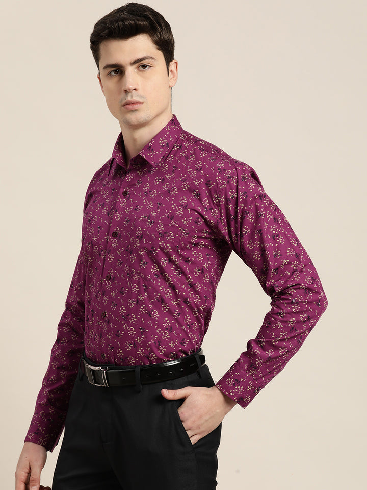 Men Purple Print Pure Cotton Slim fit Party Shirt