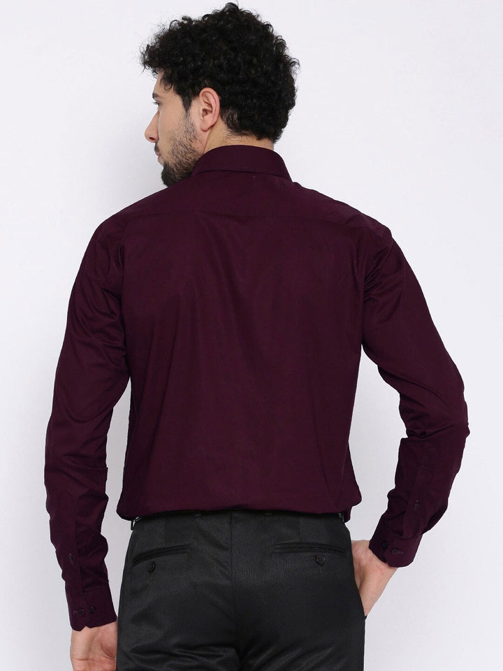 Men Burgundy Solid Pure Cotton Regular Fit Formal Shirt