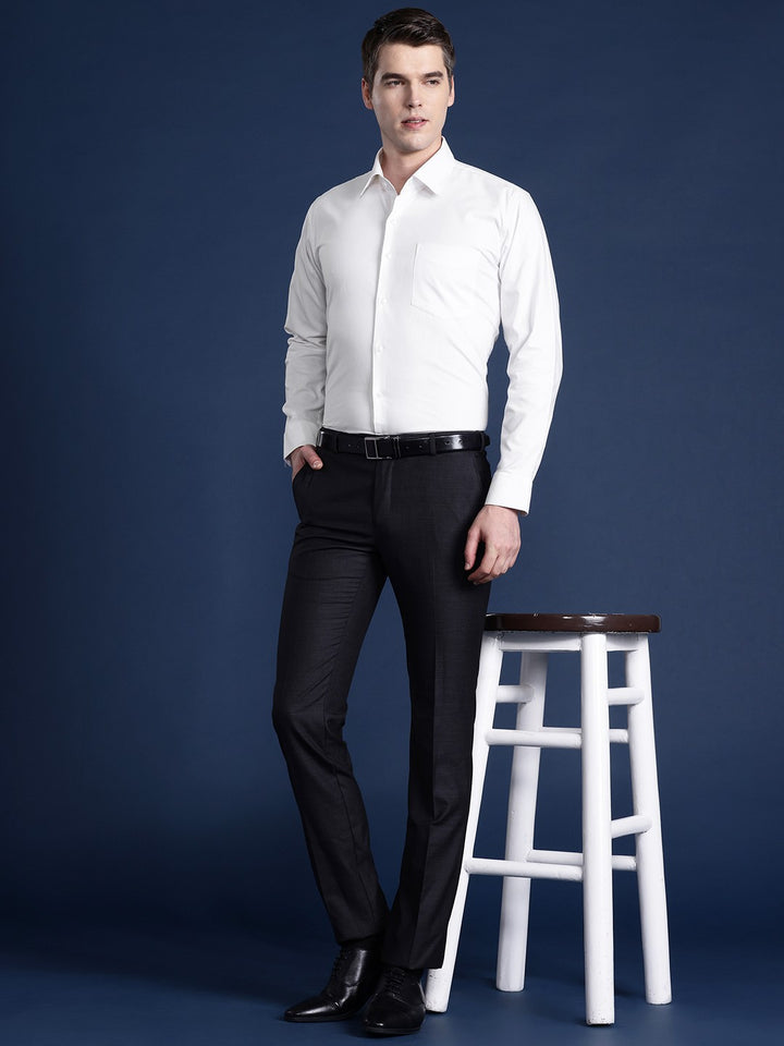 Men White Solid Viscose Rayon Slim Fit Formal Shirt