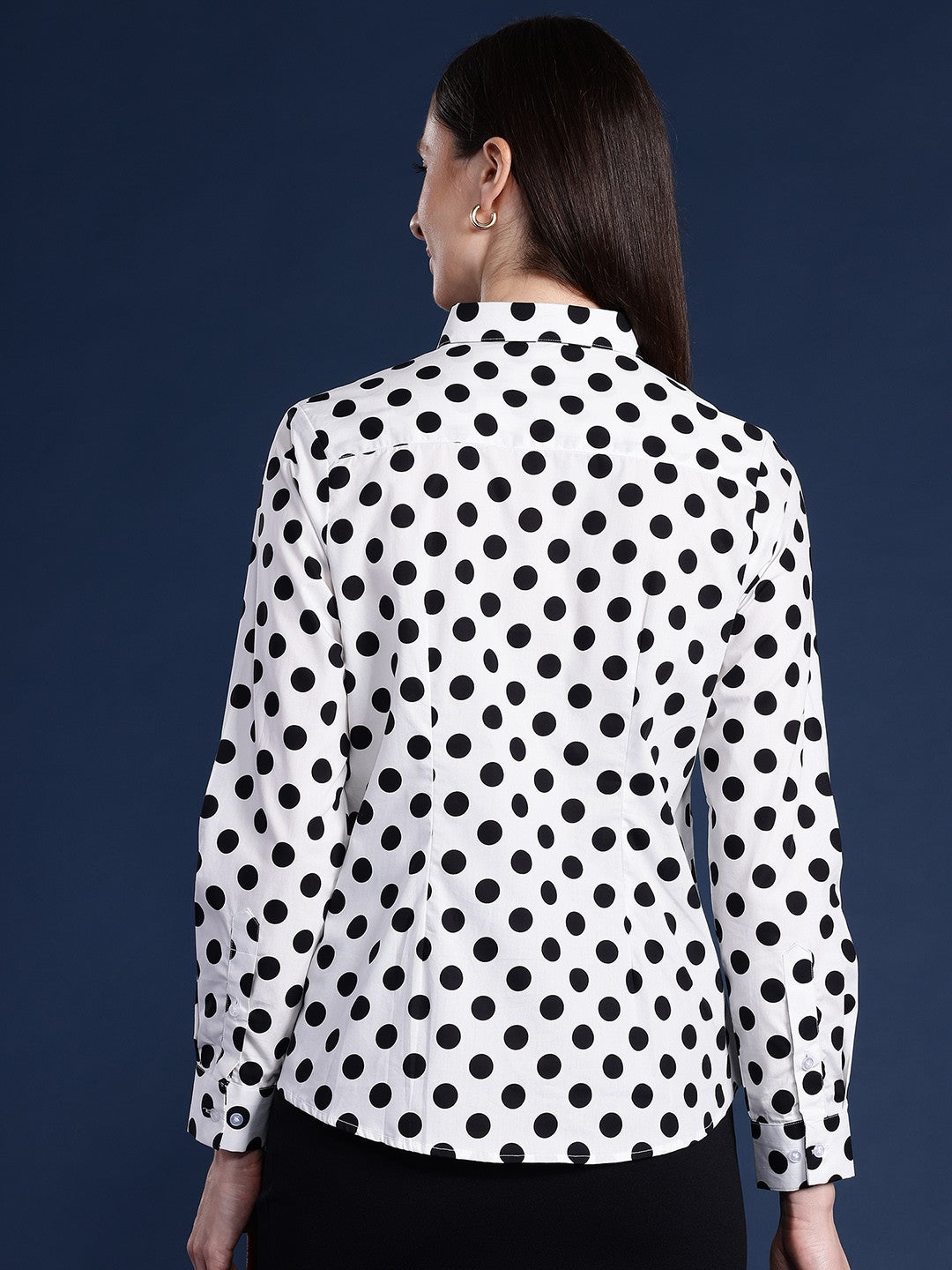 Women White Polka Dot Print Pure Cotton Formal Shirt