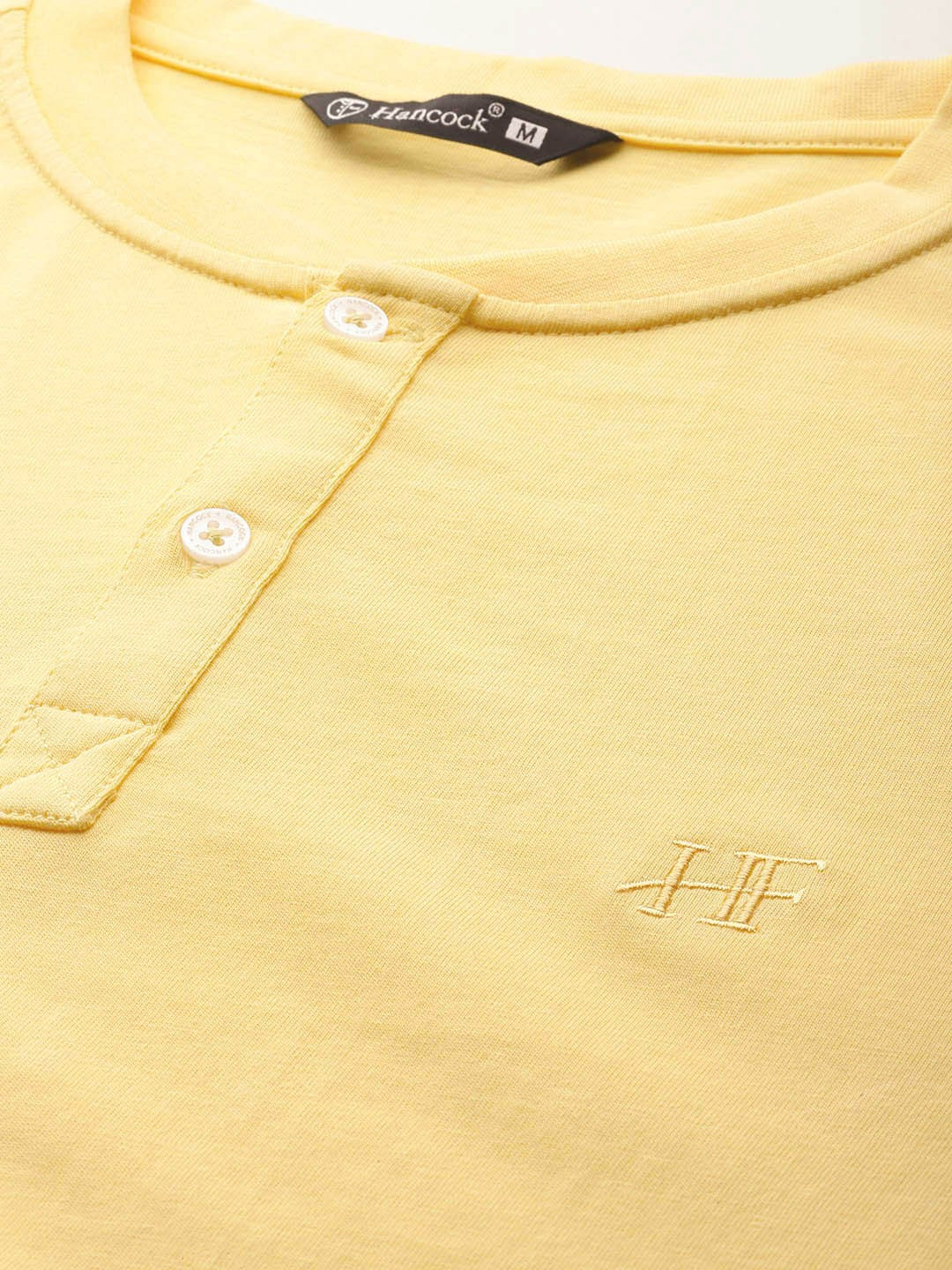 Men Yellow Solid Pure Cotton Relaxed Fit Henley T-Shirt