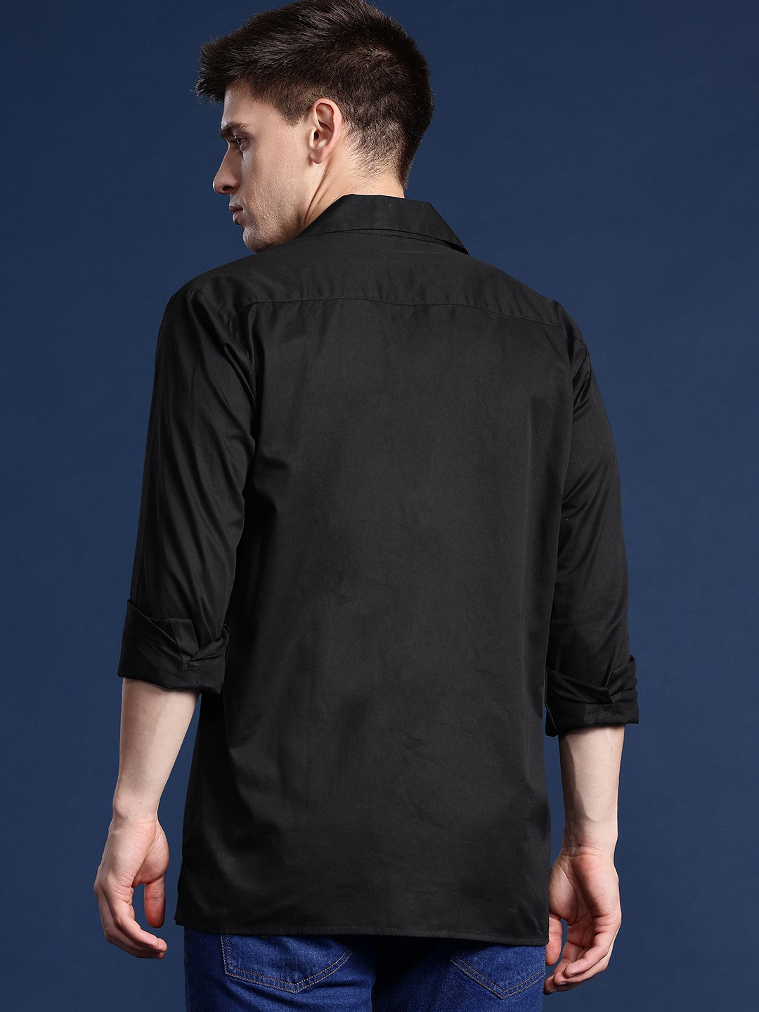 Men Black Solid Pure Cotton Relaxed Fit Casual Shirt