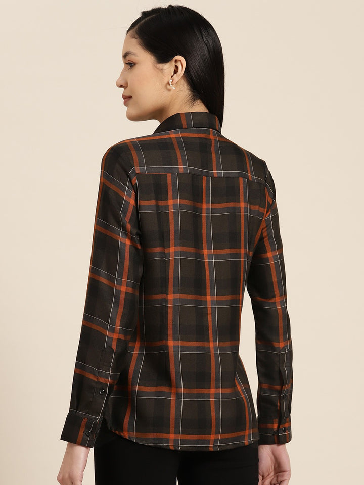 Women Black Checks Viscose Rayon Rayon Formal Shirt