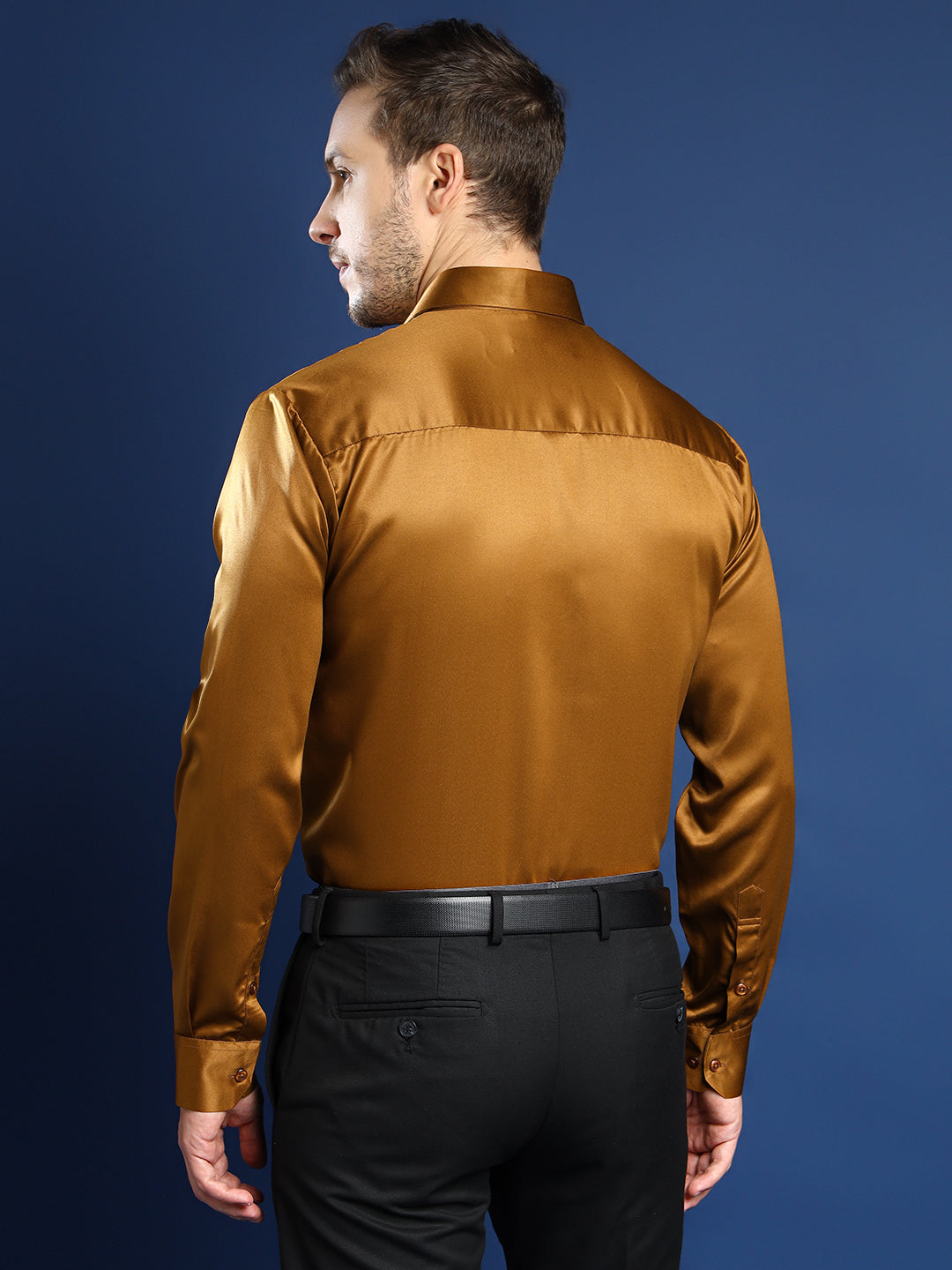 Men Copper Solid Satin Slim Fit Tuxedo Party Shirt