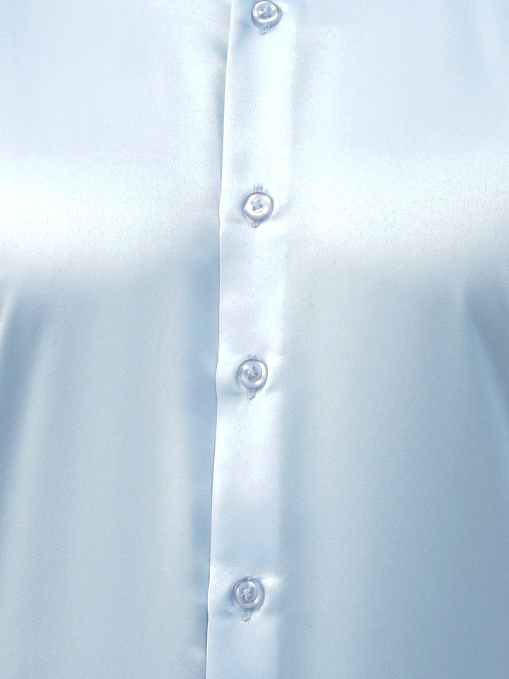 Men Sky Blue Solid Satin Slim Fit Tuxedo Party Shirt