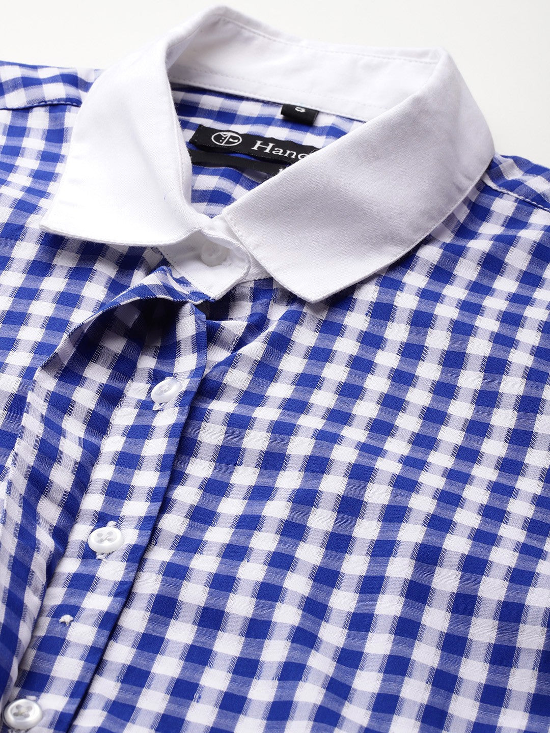 Women White & Blue Gingham Checks Pure Cotton Bankers Formal Shirt