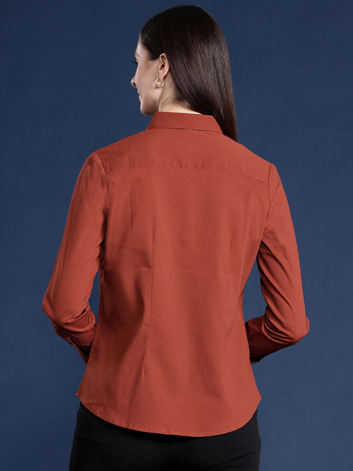 Women Rust Solid Seersucker Formal Shirt