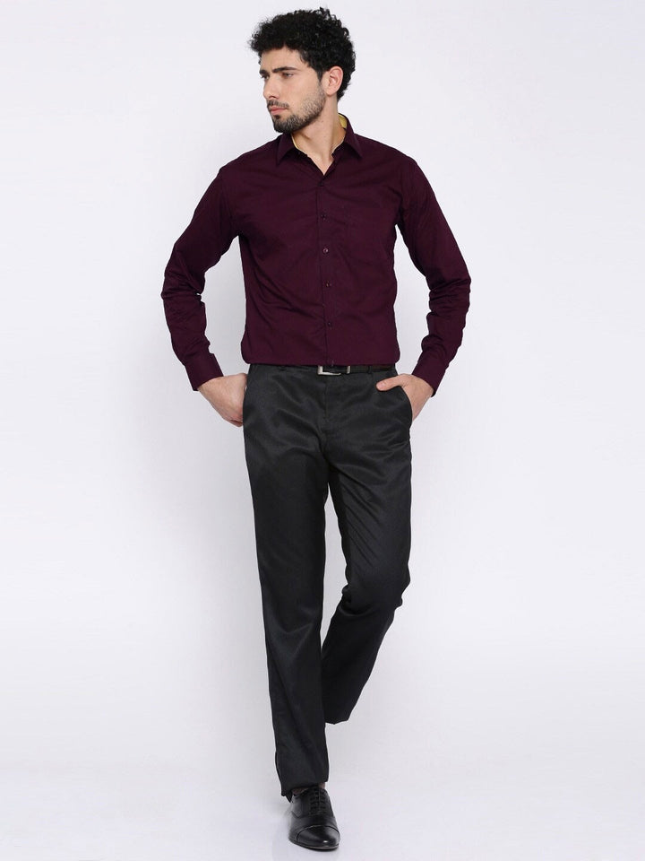 Men Burgundy Solid Pure Cotton Regular Fit Formal Shirt