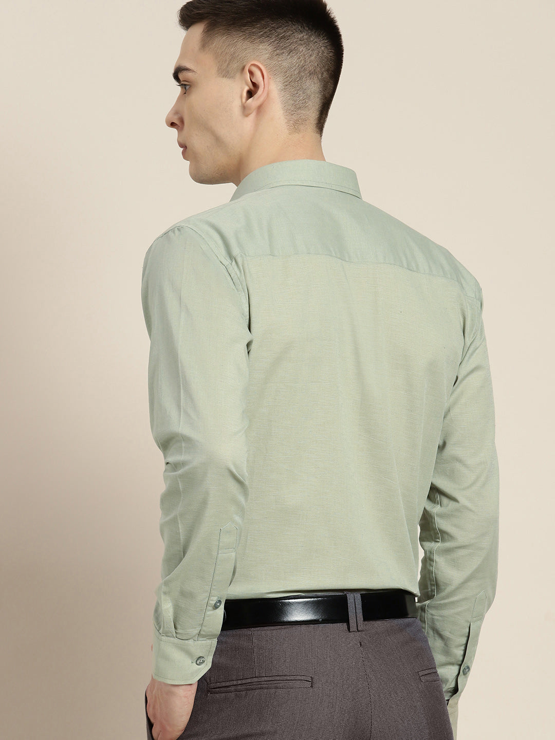 Men Green Solid Linen Cotton Slim fit Formal Shirt