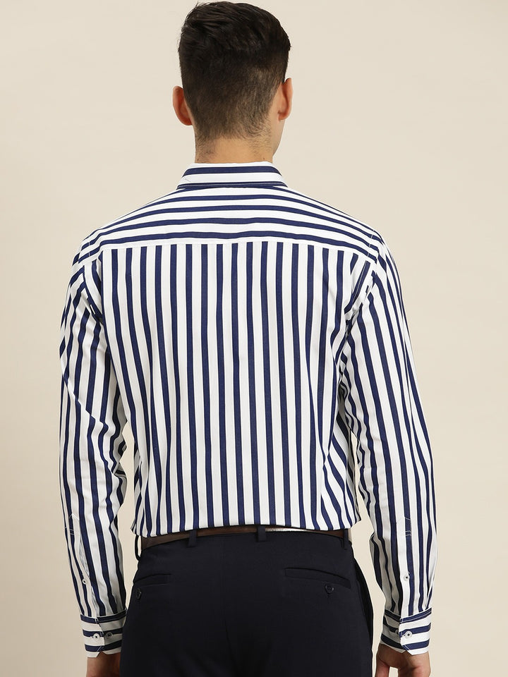 Men Navy & White Stripes Pure Cotton Slim fit Formal Shirt