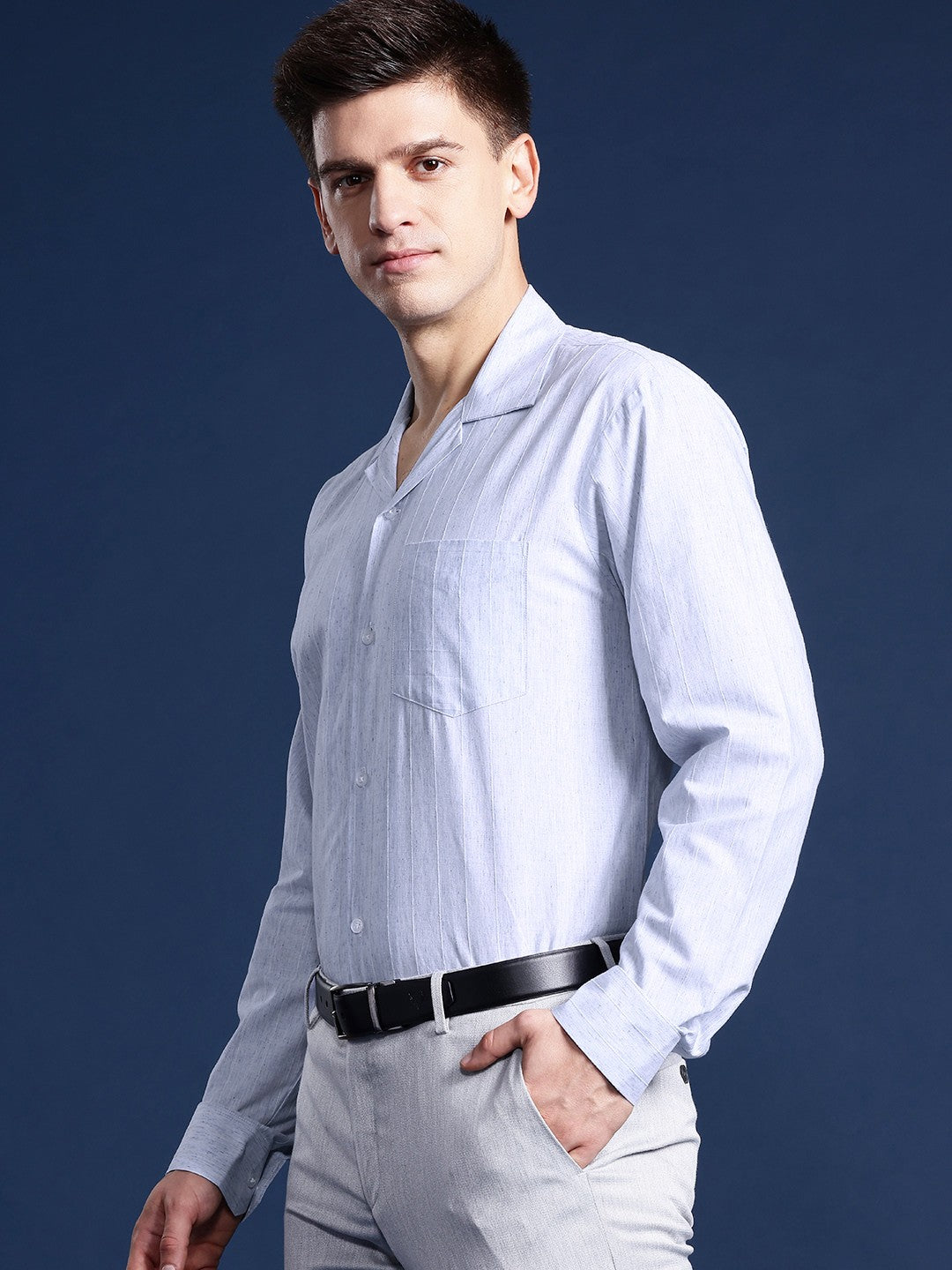 Men Sky blue Striped Pure Cotton Relaxed Fit Formal Shirt