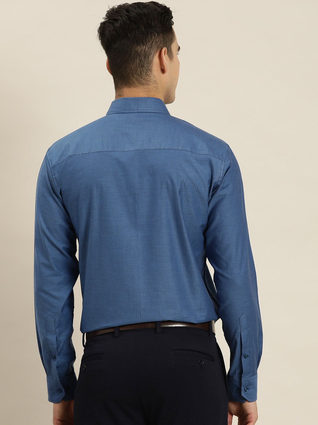 Men Blue Solid Pure Cotton Slim fit Party Shirt