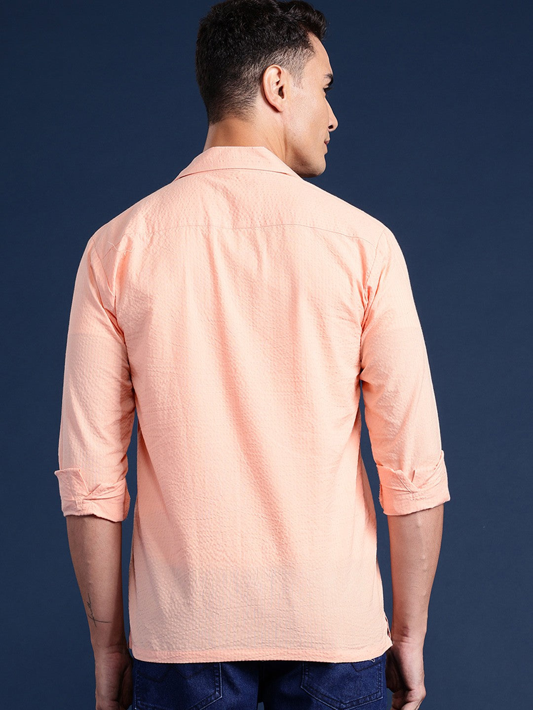 Men Peach Solid Pure Cotton Relaxed Fit Casual Shirt