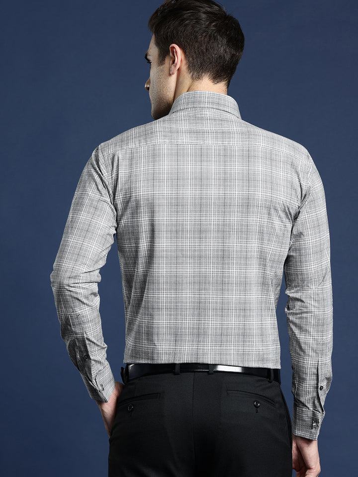 Men Grey Checked Pure Cotton Slim Fit Formal Shirt