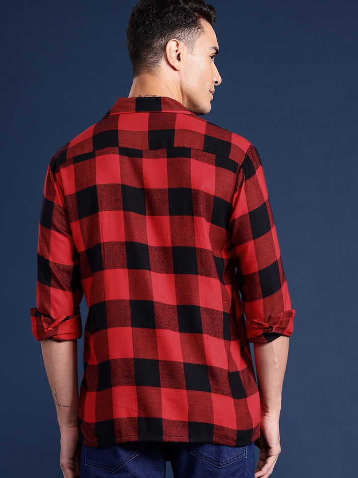 Men Red Checked Pure Cotton Relaxed Fit Casual Shirt