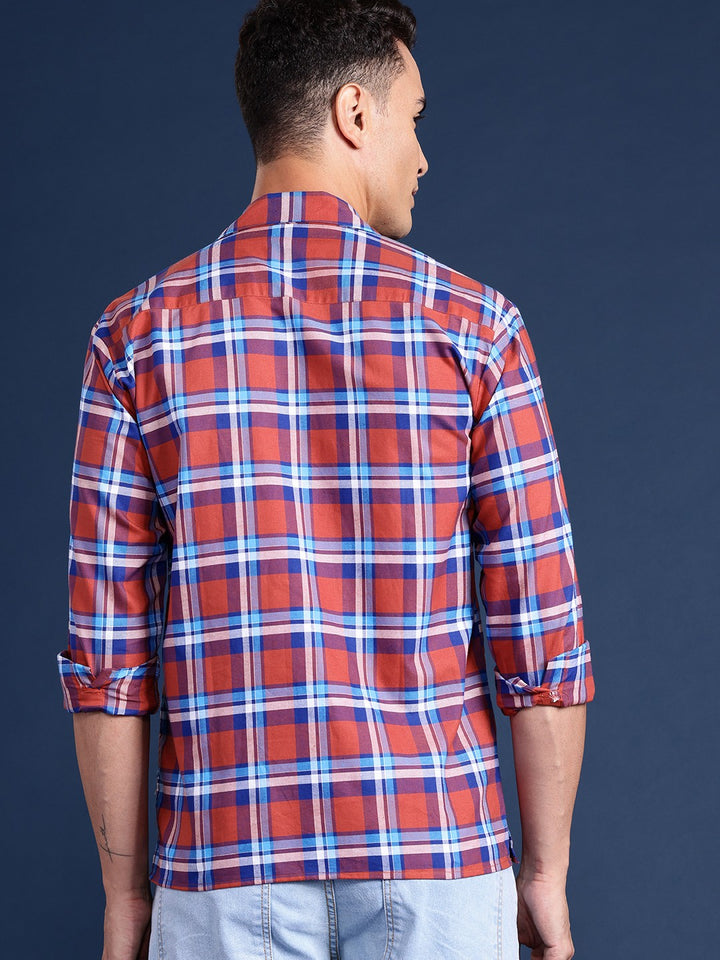 Men Rust Checked Pure Cotton Relaxed Fit Casual Shirt