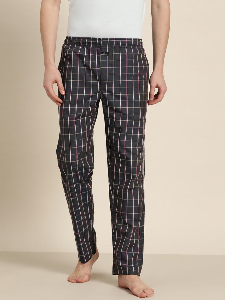 Men Grey Checked Cotton Regular Fit Lounge Pant