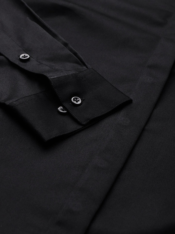 Women Black Solid Cotton Satin Stretchable Wrinkle Free Formal Shirt