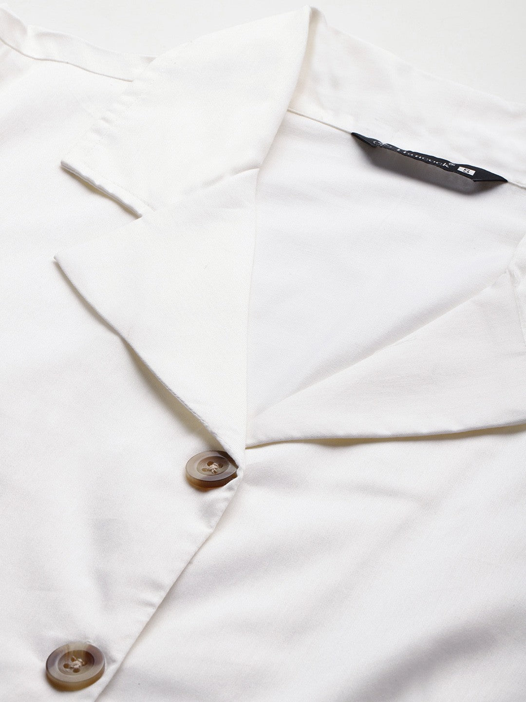 Women Cream Solid Pure Cotton Satin Pleated Formal Shirt