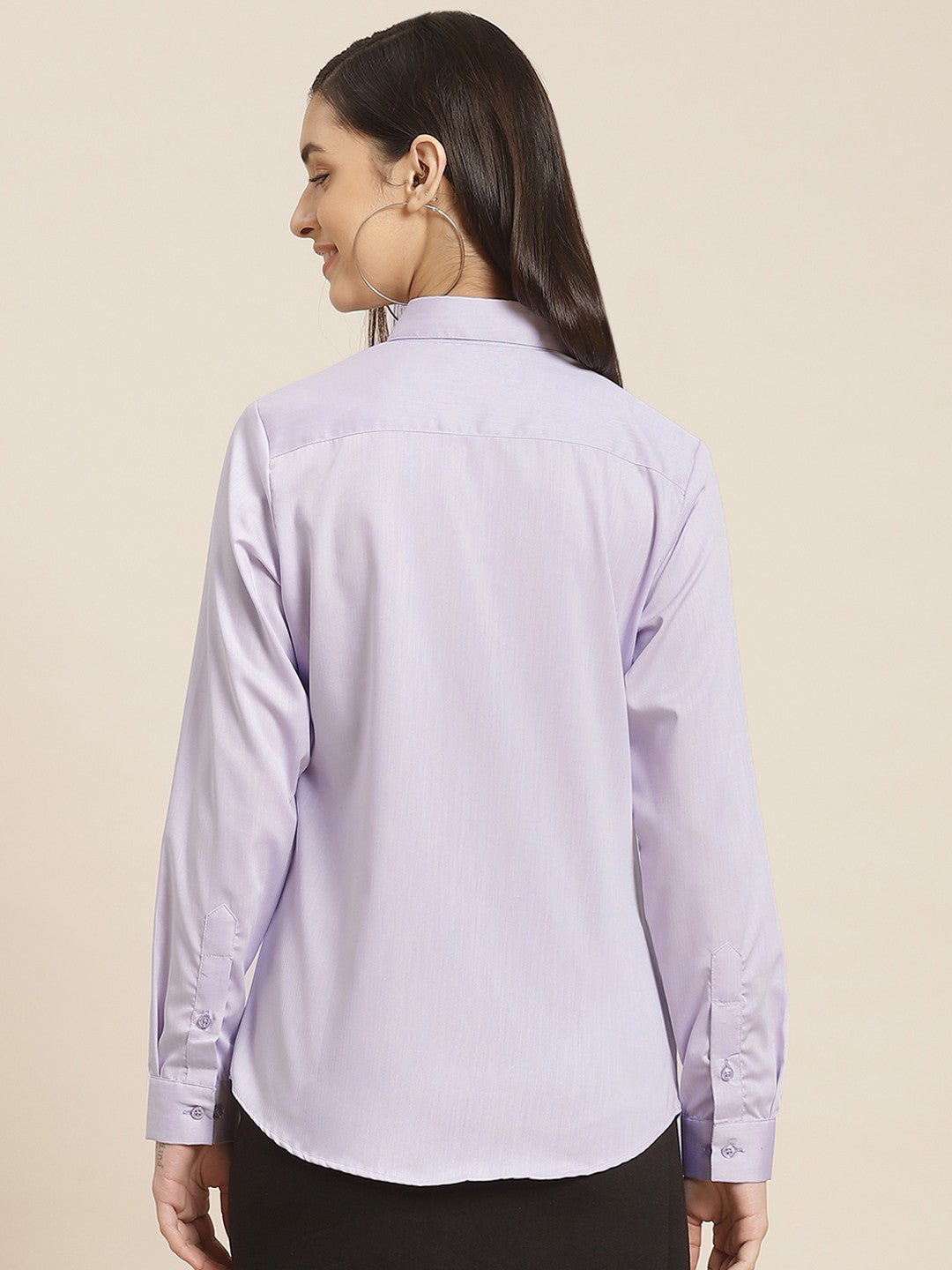 Women Lavender Solid Twill Pure Cotton Slim Fit Formal Shirt