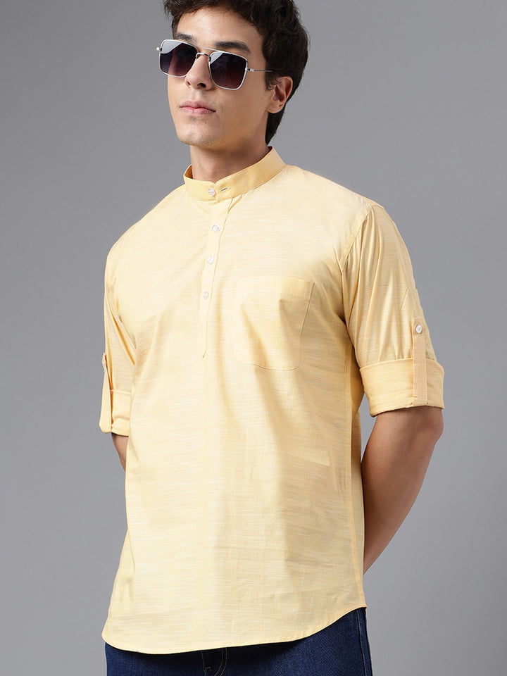 Men Yellow Solid Pure Cotton Regular Fit Casual Kurta