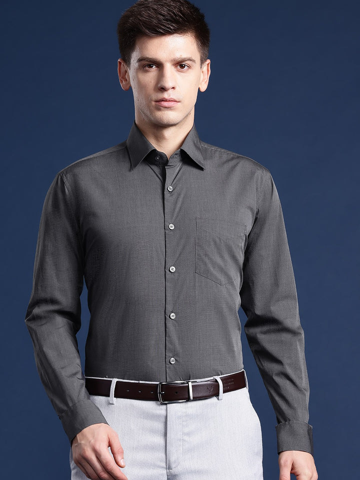 Men Grey Solid Pure Cotton Slim Fit Formal Shirt