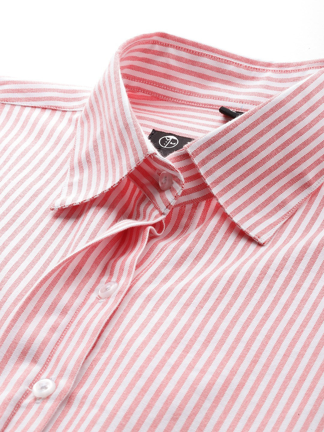 Women White & Coral Stripes Pure Cotton Boyfriend Fit Formal Shirt