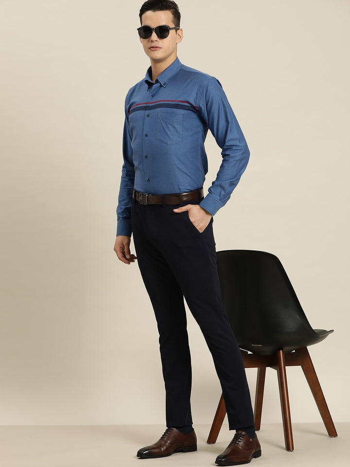 Men Blue Solid Pure Cotton Slim fit Party Shirt