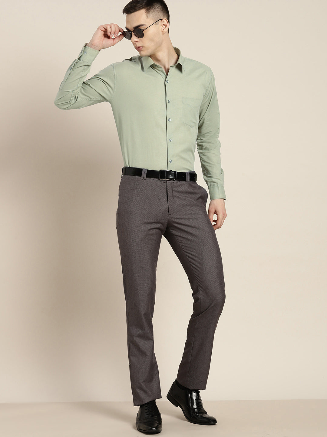 Men Green Solid Linen Cotton Slim fit Formal Shirt