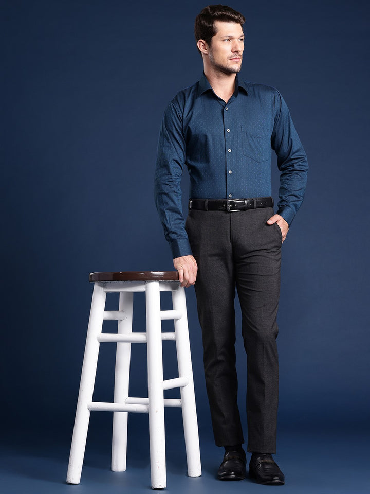 Men Navy Solid Pure Cotton Slim Fit Formal Shirt