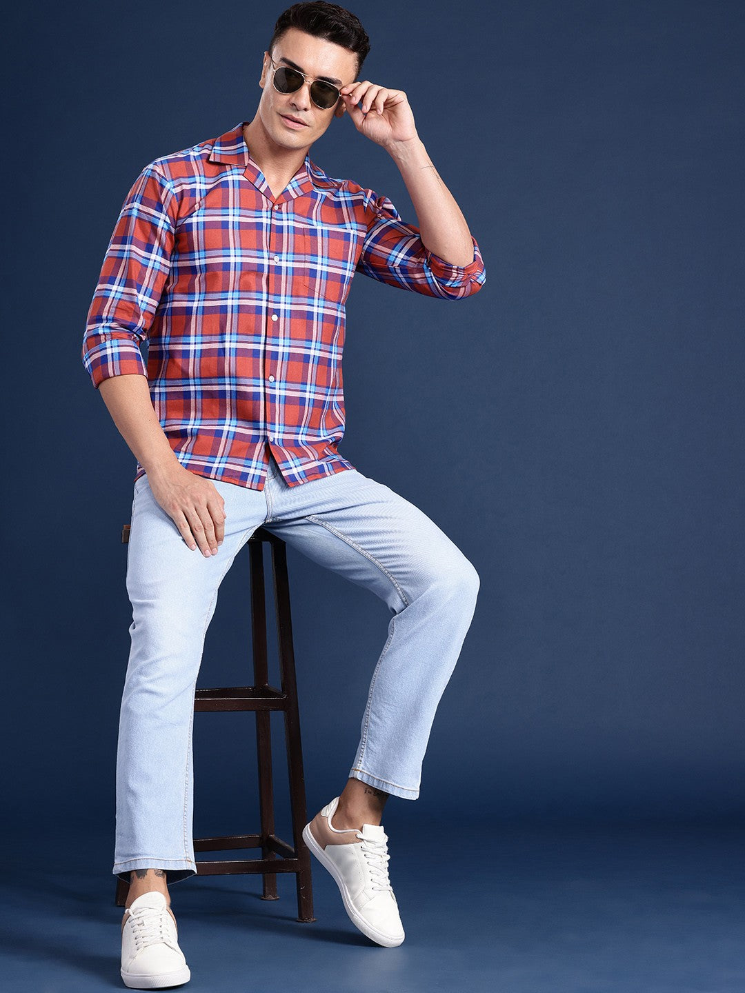 Men Rust Checked Pure Cotton Relaxed Fit Casual Shirt