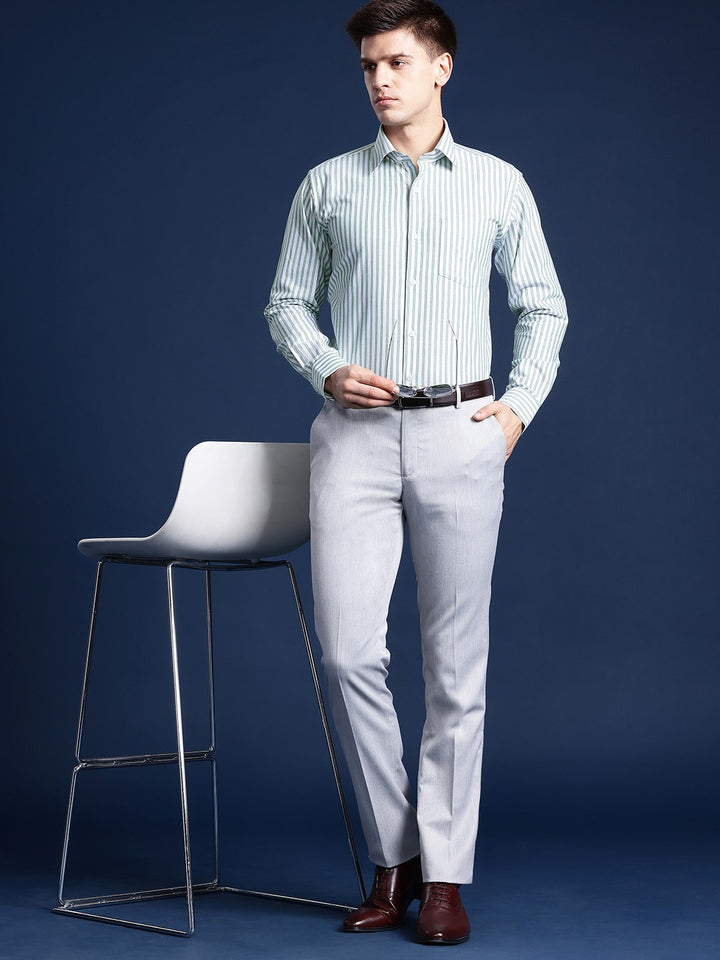 Men White Striped Pure Cotton Slim Fit Formal Shirt