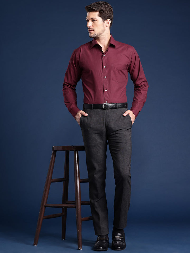 Men Maroon Solid Pure Cotton Slim Fit Formal Shirt