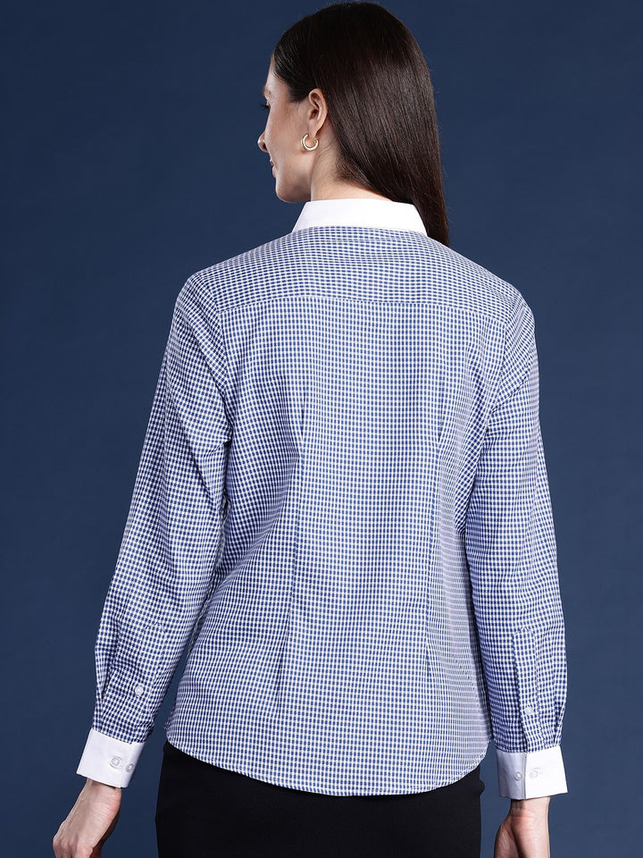 Women Blue Checks Pure Cotton Bankers Formal Shirt