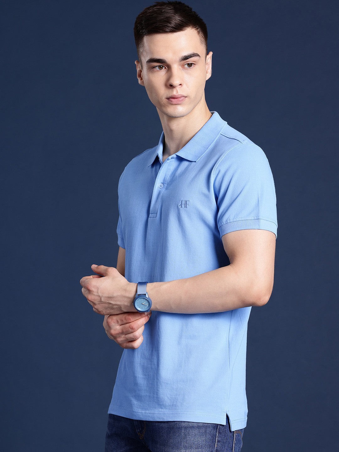 Men Blue Solid Pure Cotton Relaxed Fit T-Shirt