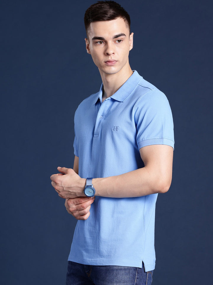 Men Blue Solid Pure Cotton Relaxed Fit T-Shirt