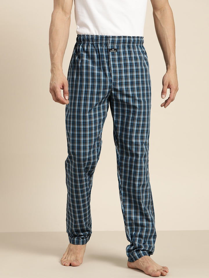 Men Navy & Blue Checked Cotton Regular Fit Lounge pants