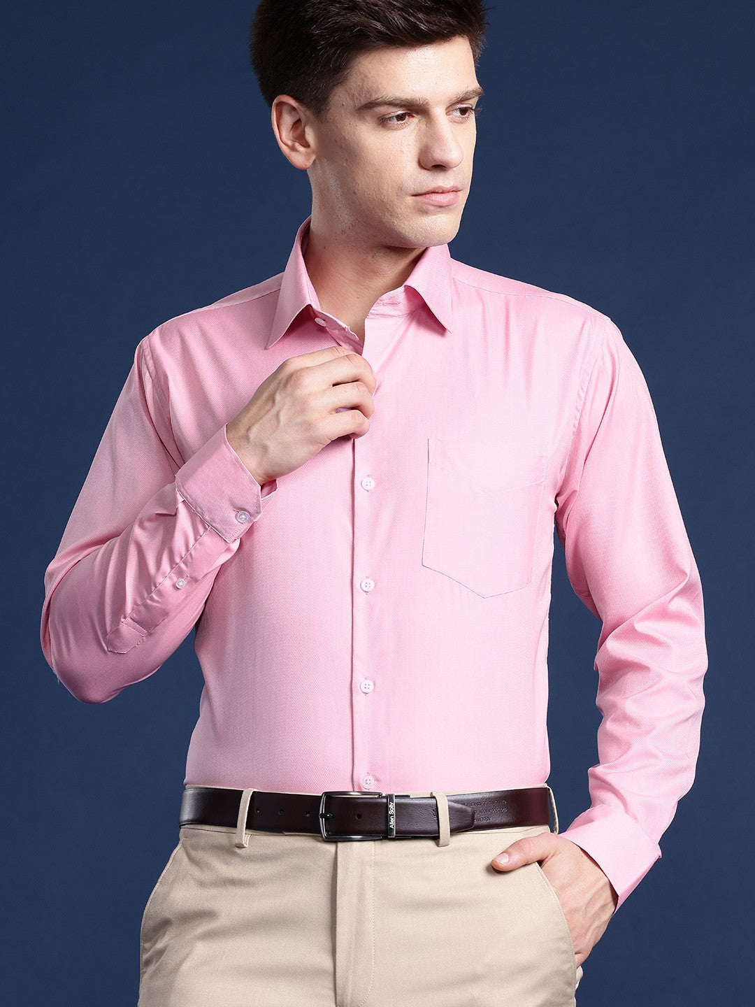 Men Pink Solid Pure Cotton Slim Fit Formal Shirt