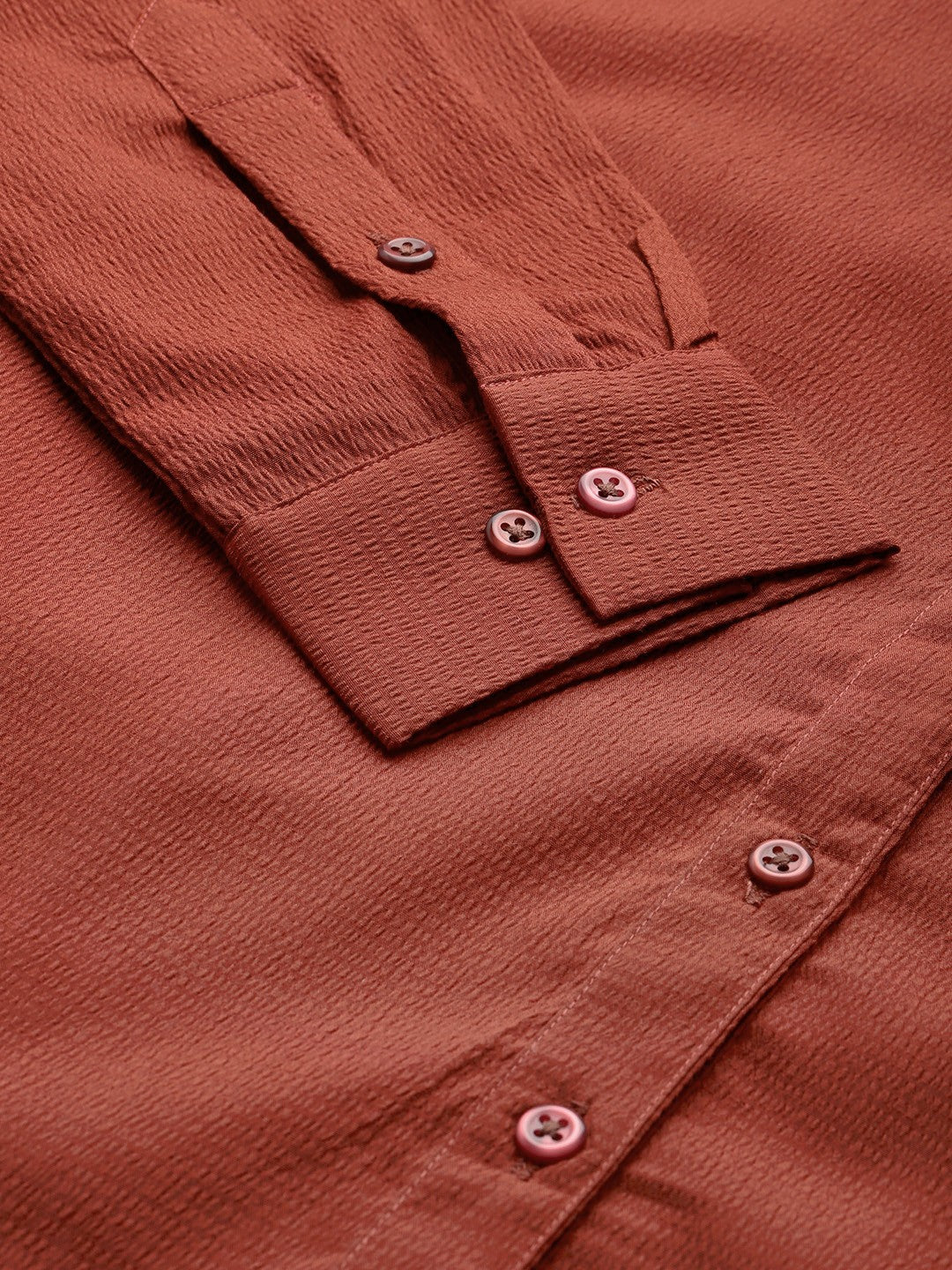 Women Rust Solid Seersucker Formal Shirt