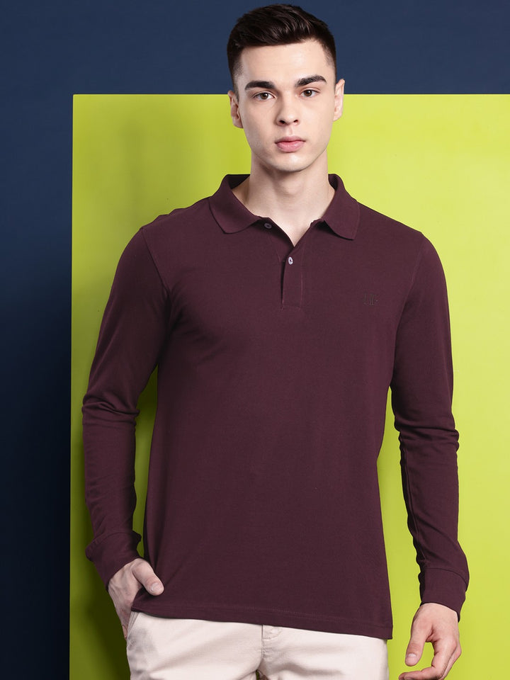 Men Burgundy Solid Pure Cotton Relaxed T-Shirt