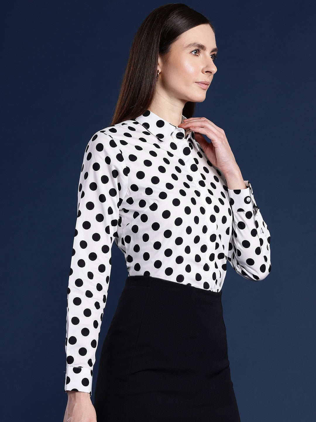 Women White Polka Dot Print Pure Cotton Formal Shirt