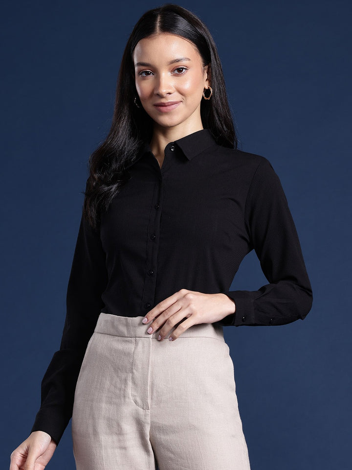 Women Black Solid Seersucker Formal Shirt