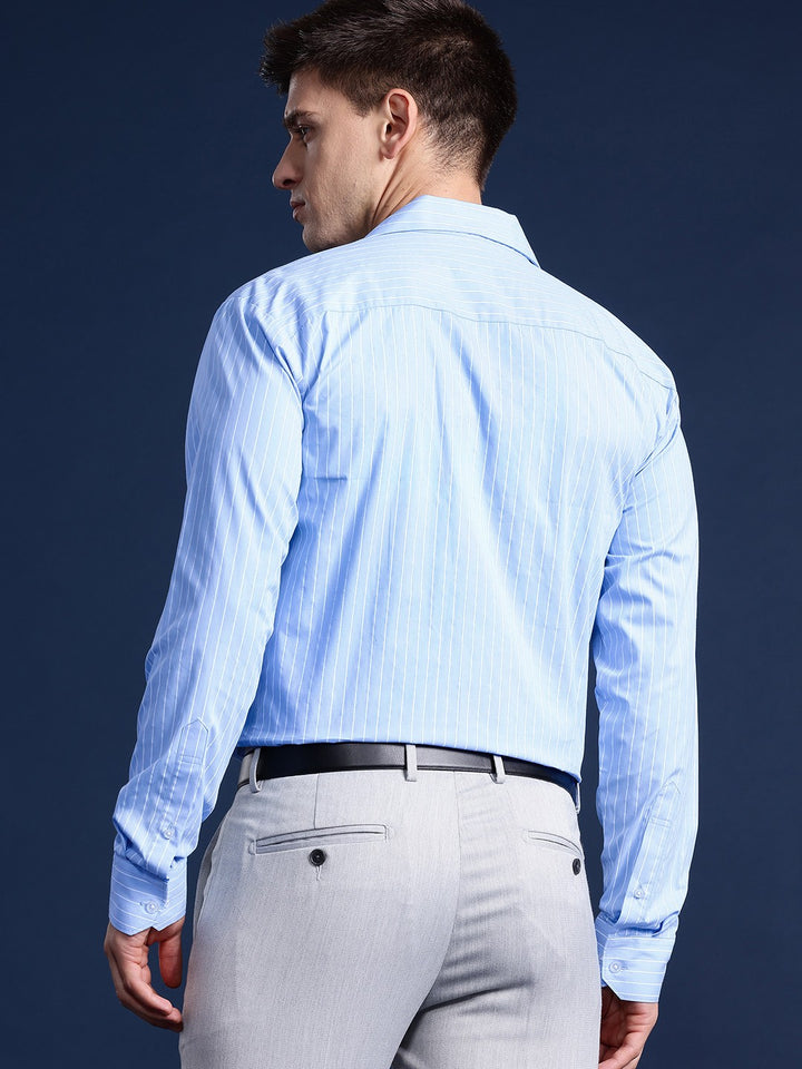 Men Blue Striped Pure Cotton Relaxed Fit Formal Shirt