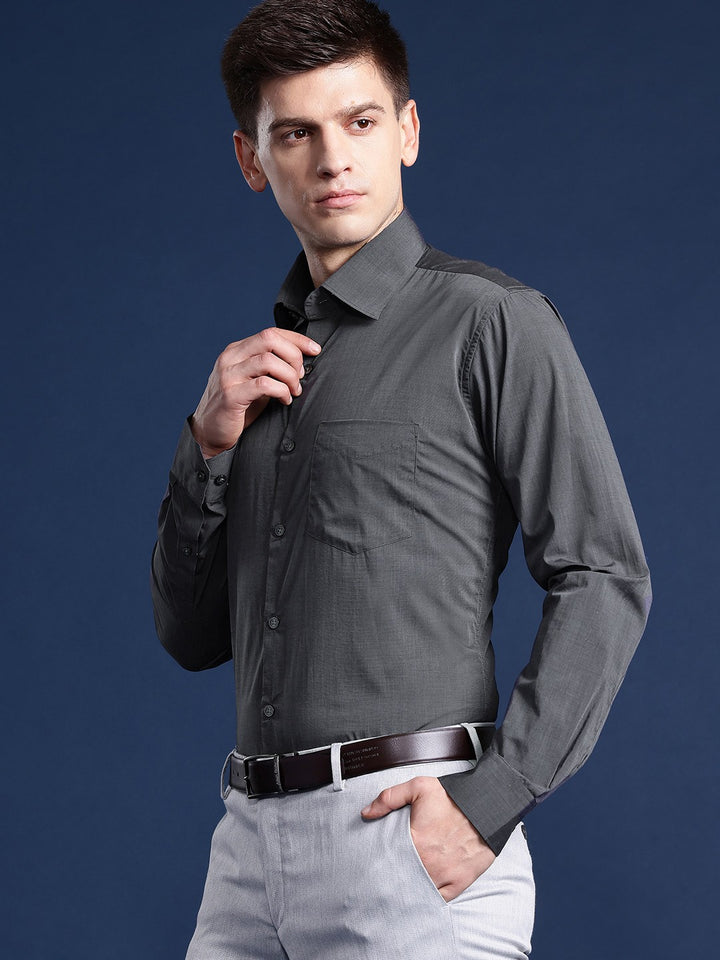 Men Grey Solid Pure Cotton Slim Fit Formal Shirt