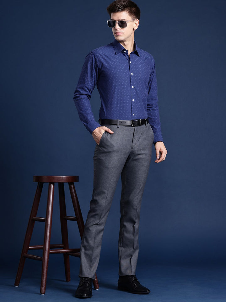 Men Blue Solid Pure Cotton Slim Fit Formal Shirt